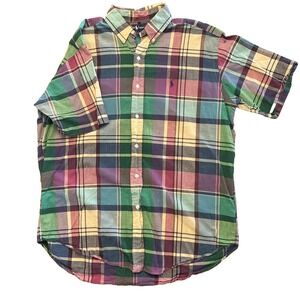 Vtg Ralph Lauren Shirt Mens Large Plaid Blake Short Sleeve Button Down Preppy